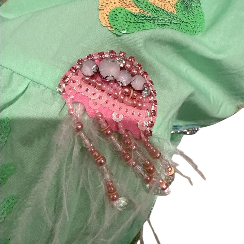 QUEEN OF SPARKLES Mint Green Embroidered Seaside Tiered Dress - Picture 7 of 14